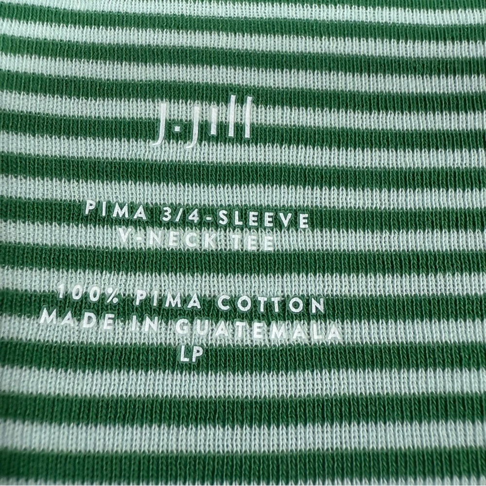 J.Jill 3/4 sleeve Green & Aqua Striped 100% Pima Cotton women large petite - Picture 2 of 7